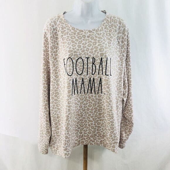 NWT RAE DUNN Womens FOOTBALL MAMA Sweatshirt Top Leopard Print Plus Size 2X - Picture 2 of 11